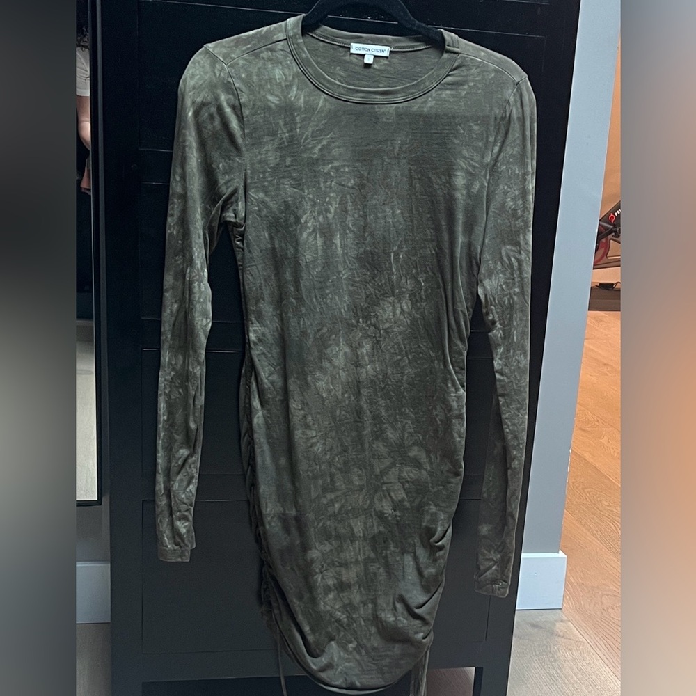 Cotton Citizen Tie-Dye Long Sleeve Dress in Olive